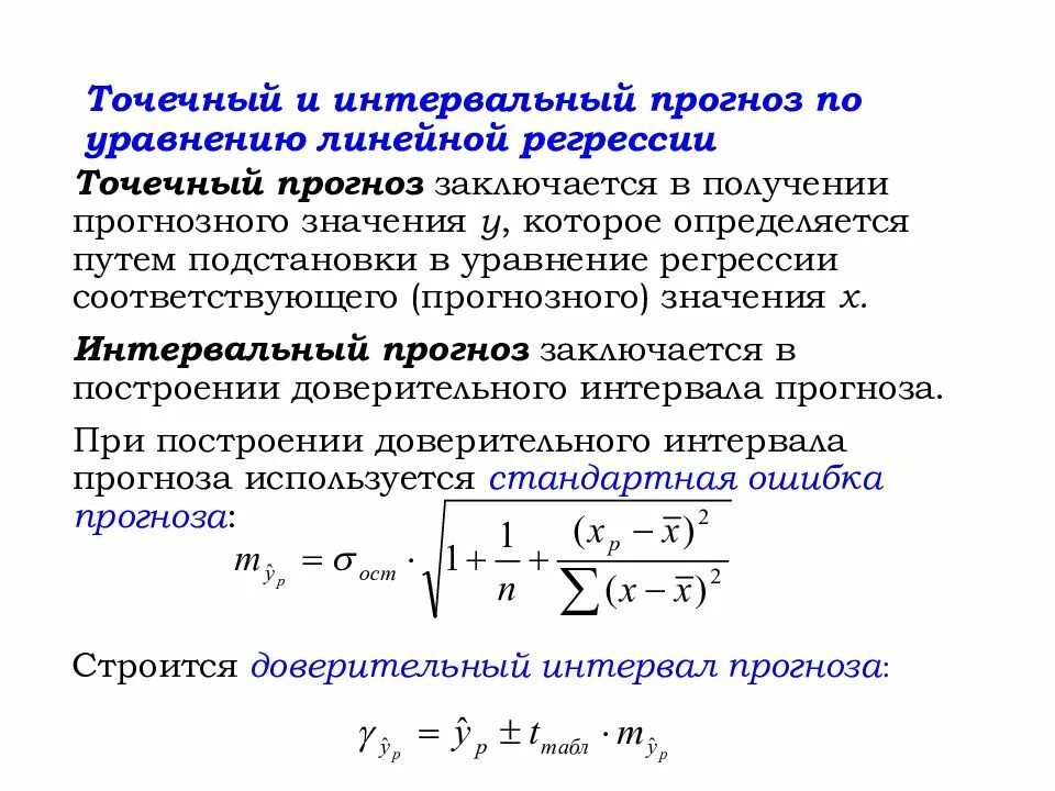 Рассчитать линейную регрессию. Прогнозирование по уравнению регрессии. Доверительный интервал прогноза множественной регрессии. Точечный и интервальный прогноз по уравнению линейной регрессии. Прогнозирование по линейному уравнению регрессии.