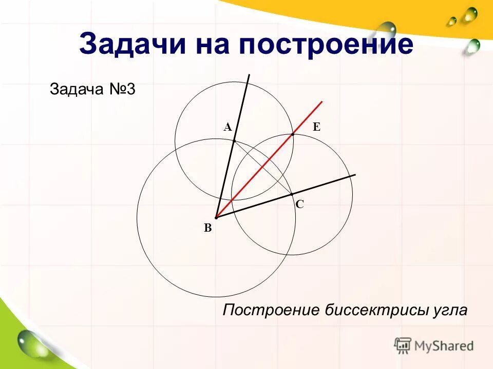 Построение трех видов. Построение треугольника по трем элементам теория. Как построить биссектрису угла. Задачи на построение циркулем и линейкой. Построение треугольника по 2м сторонам и углу между ними.