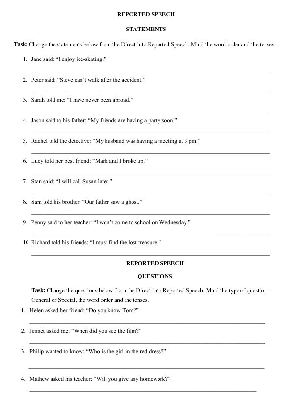 Reported Speech questions and Commands. Reported Speech Statements. Reported Speech Commands exercises. Reported Speech reported Statements.