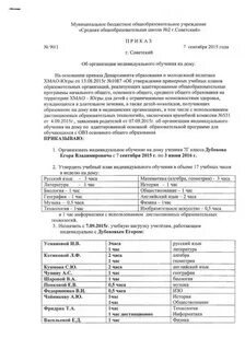 Положение об организации индивидуального обучения на дому