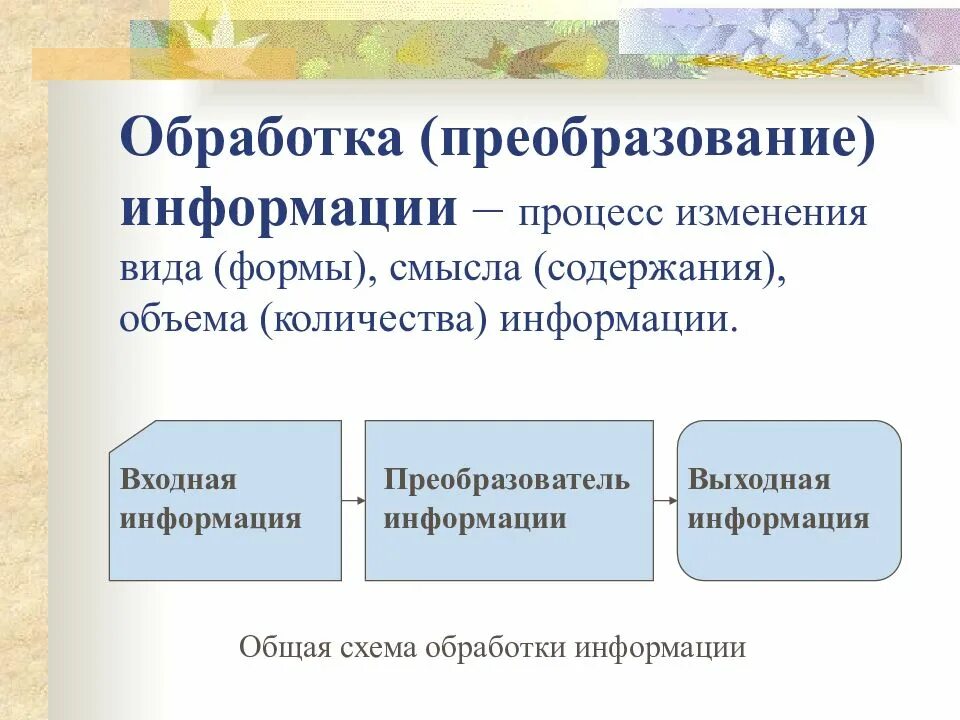 Объем информационного преобразования. Преобразование (обработка) информации. • процесс обработки, преобразования информации. обработка информации трансформирование. обработка информации входная информация.