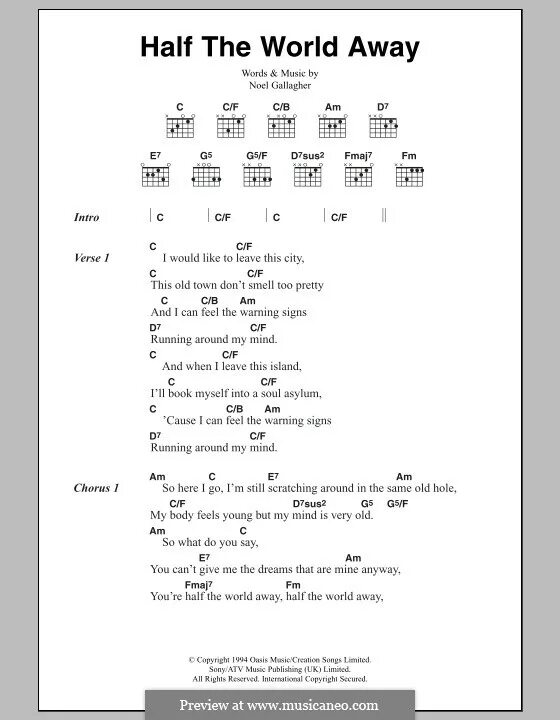 Make the World go away аккорды. Песня half. Slide away Oasis Chords. Noel left a Note Oasis.