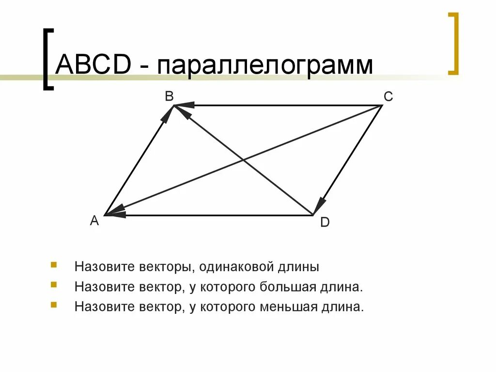 Что является центром параллелограмма. Параллелограмм. элементы параллелограмма. векторы в параллелограмме. основные элементы параллелограмма.