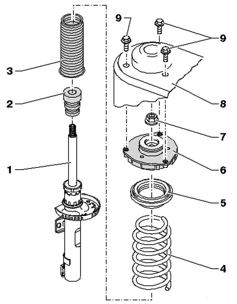 Правильная сборка стойки. Передняя стойка Пассат б4 схема. Опорный подшипник переднего амортизатора Фольксваген гольф 4. Подшипник опорный переднего амортизатора гольф 5. Опорный подшипник переднего амортизатора Фольксваген гольф 2.