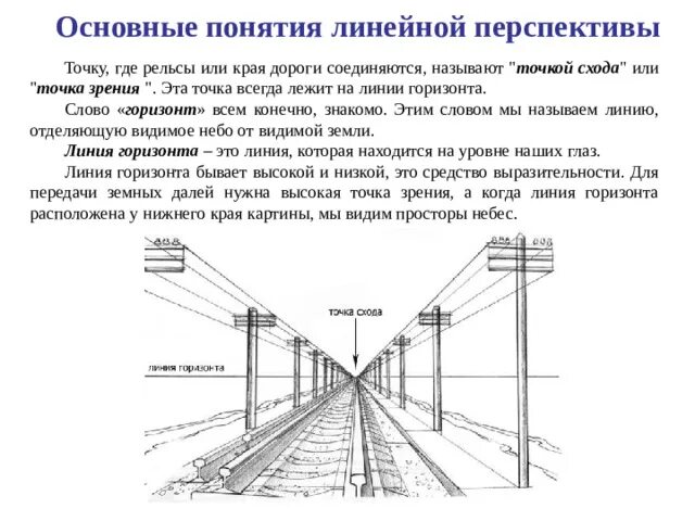 Укажите верное определение перспективы. Линейная перспектива законы линейной перспективы. Перспектива линия горизонта точка схода. Линия горизонта перспектива линия схода точка схода. Законы прямой линейной перспективы.