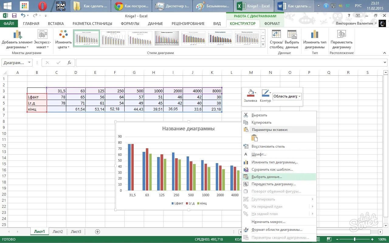 Изменение диаграммы excel