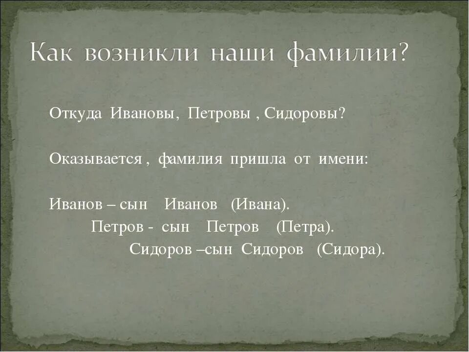 Откуда появились фамилии. Придумать историю фамилии веселов