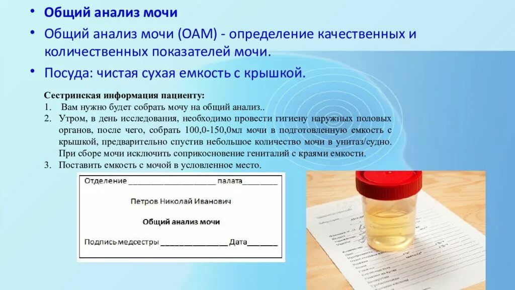 Перед сдачей анализа мочи нужно. Подготовка пациента к общему анализу мочи. Общий анализ мочи подготовка. Методика сбора мочи для общего анализа мочи. Алгоритм действия сбора мочи.