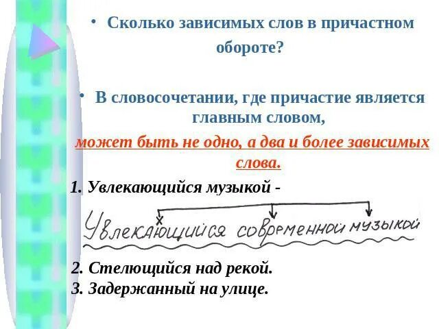 Предложение с словом увлекаться. Главное слово в причастном обороте. Зависимое слово в причастном обороте. Причастный оборот главное и Зависимое слово. Зависимые слова в словосочетаниях.