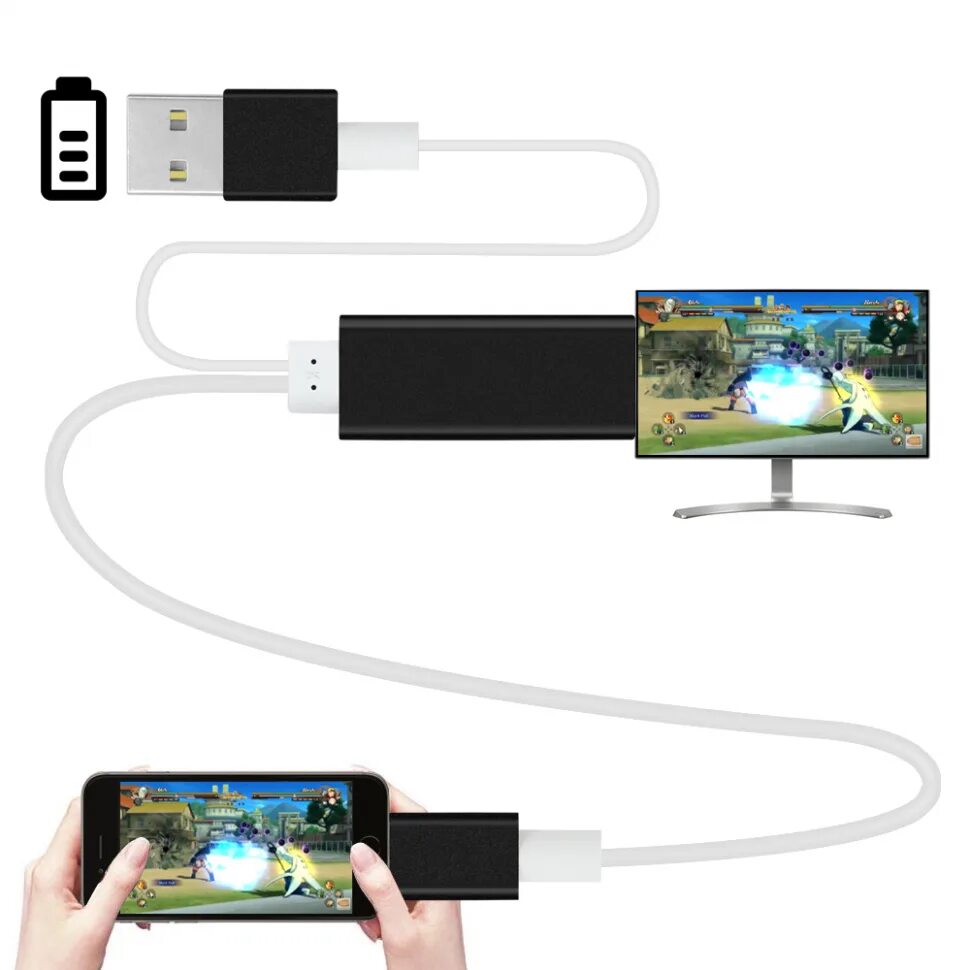 Lightning to HDTV Cable для iphone. Переходник iphone MHL. Кабель USB-HDMI (подключить смартфон к телевизору).