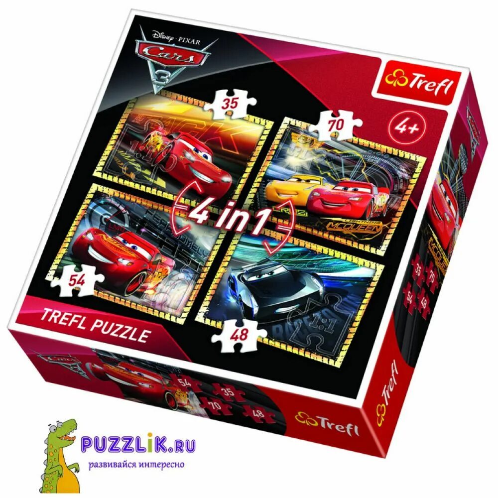 Пазл тачки. Пазлы Трефл Тачки. Пазлы 4 в 1 Disney Trefl Puzzle cars. Набор пазлов Trefl Тачки 3. Trefl Puzzle MCQUEEN 100.