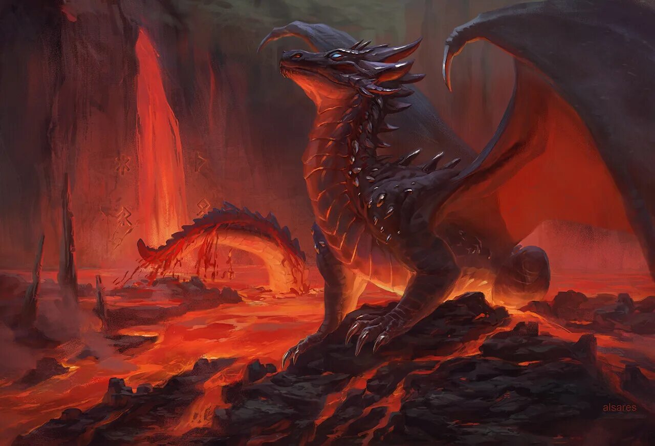 Огненный дракон Гондолина. Дракон фэнтези. Мифические драконы. Красивый дракон.