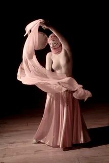 Nude art female belly dancer with veil color fine art photo image 1.