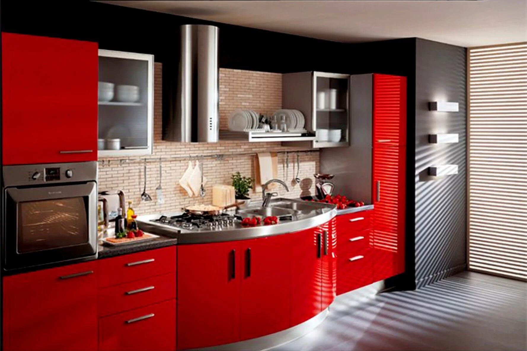 Дизайн кухни фото лучших. Кухня в Красном цвете. Красивый кухонный гарнитур. Кухонный гарнитур красного цвета. Необычный кухонный гарнитур.