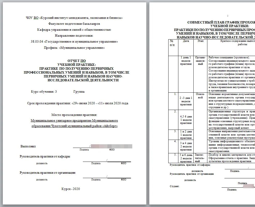 Отчет организации управление по практике