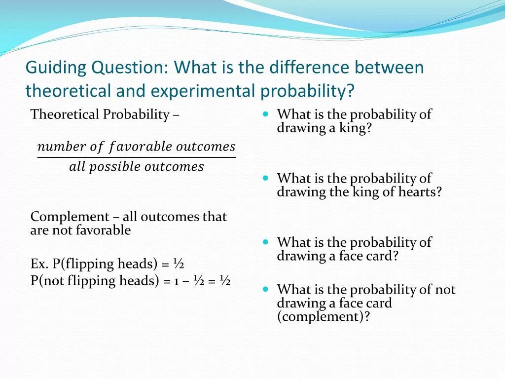 Theoretical probability. Experimental probability. Theoretical and applied Sciences. Theory of probability Experiment is. Guiding questions