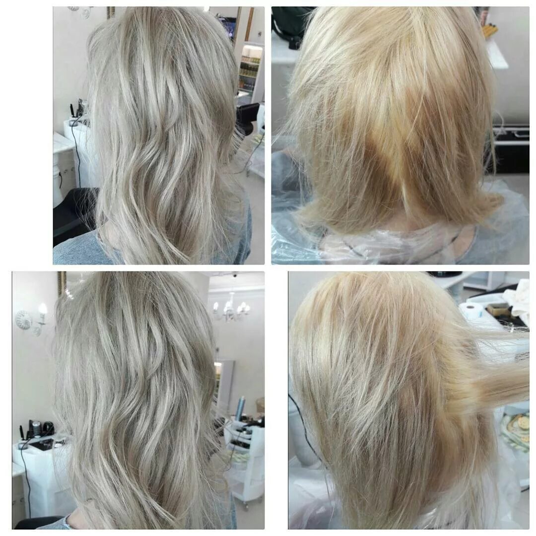 Тонирование волос блонд. Блонд до и после. Пепельный блонд вымывается. Жемчужный блонд.