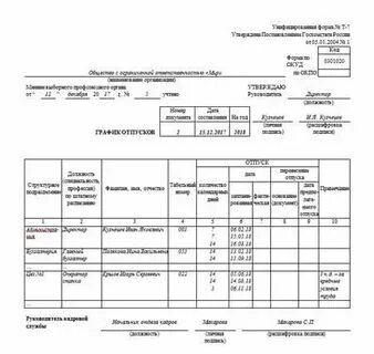 График отпусков судей