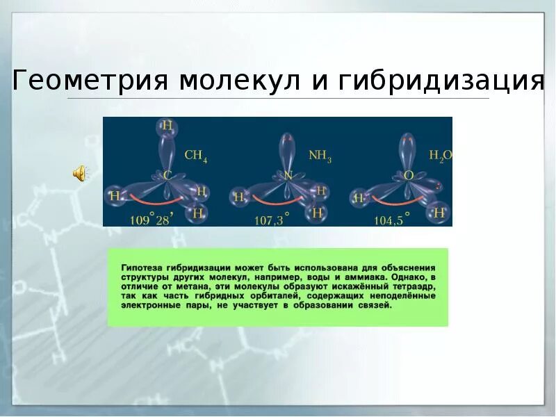 Формы молекул гибридизация. Геометрия молекул. Геометрическая структура молекул. Геометрическая форма молекулы. Гибридизация и геометрия молекул.