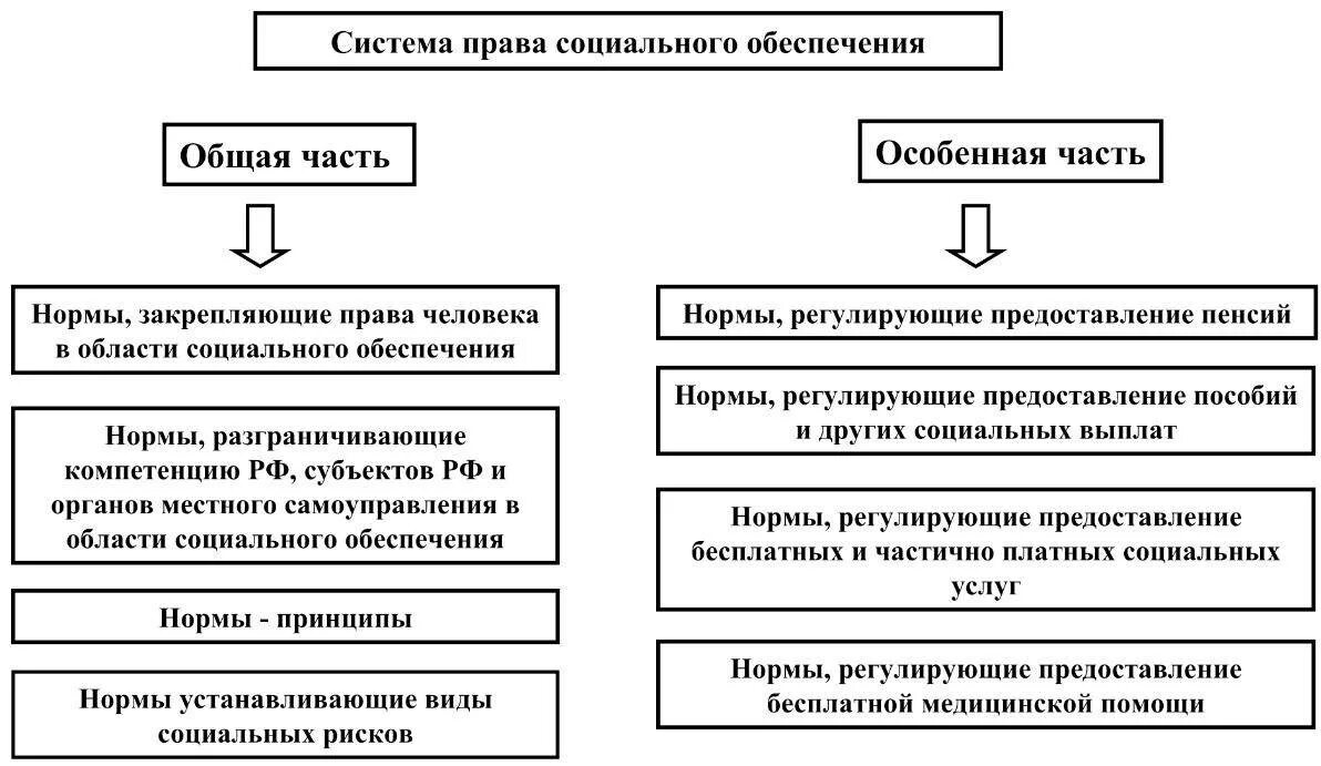 Социальной защиты населения тест. Структура социального обеспечения в РФ схема. Из каких частей состоит право социального обеспечения?.