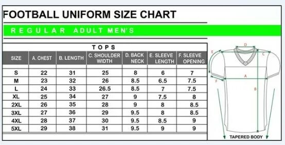 Uniform size. American size chart. размер формы l американский футбол. jersey oversize.