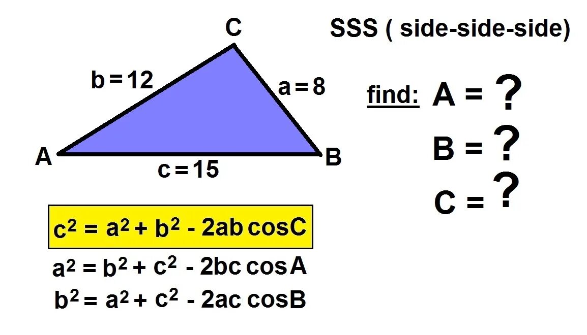 Trigonometry formulas for triangle. Finding sides. Right triangle formulas. Laws of sines and cosines. Sides of the right triangle.