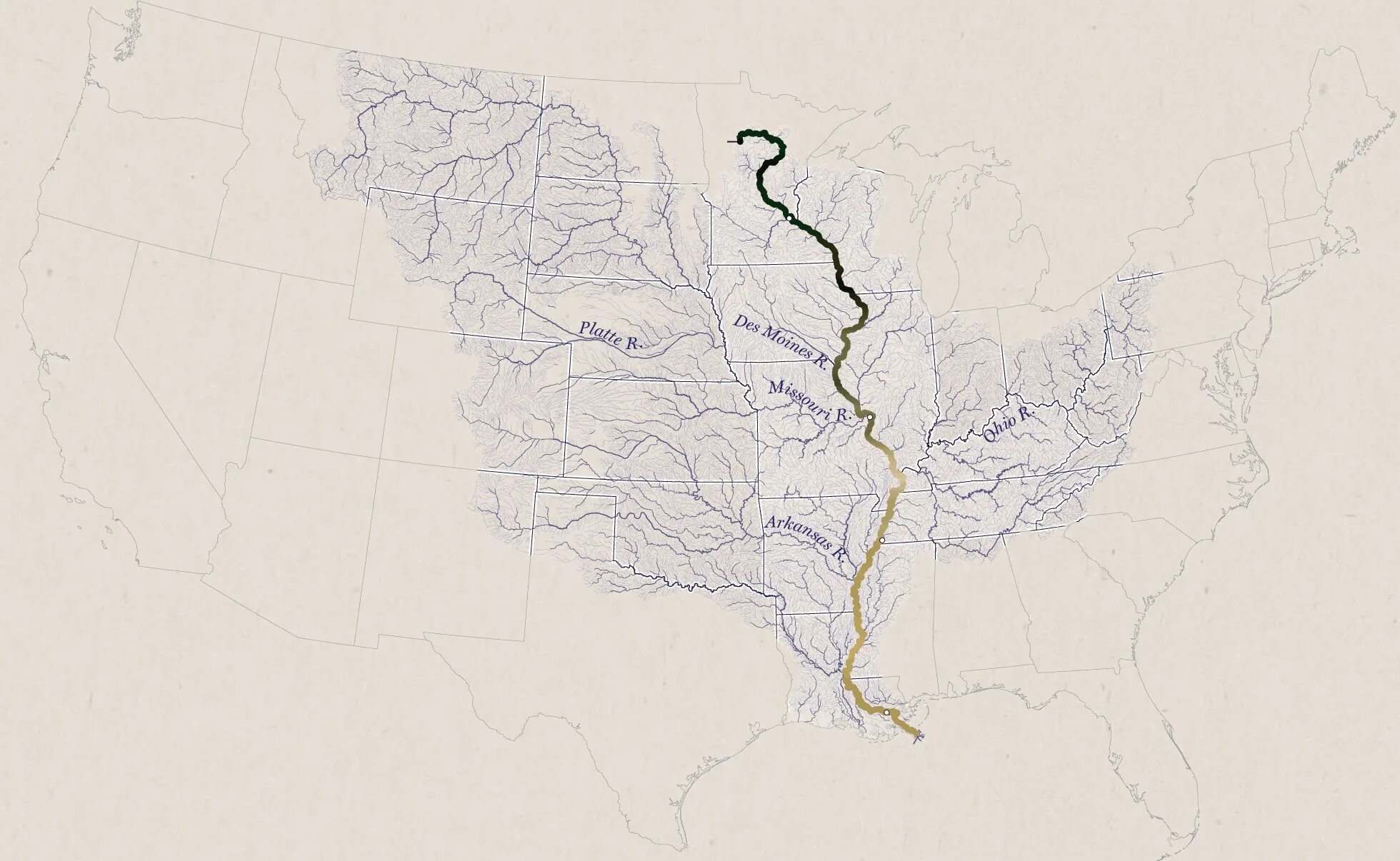 Река протекающая в северной америке. Река Миссисипи на карте. Бассейн Миссисипи на карте. Речной бассейн реки Миссисипи на карте. Русло реки Миссисипи на карте.