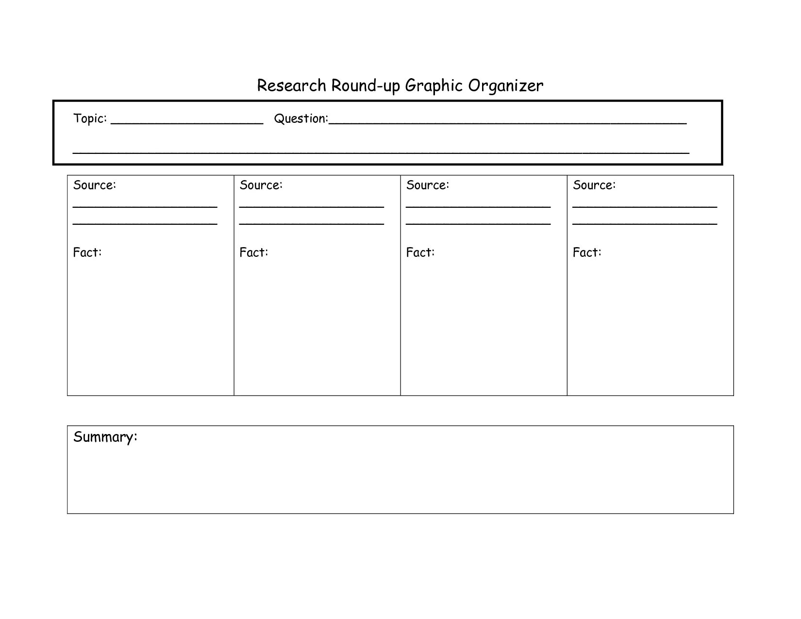 Research Plan graphic Organizer. Graphic Organizers. Research Template.