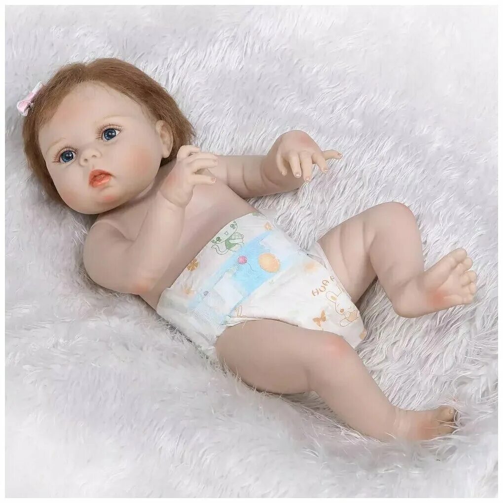 Кукла реборн виниловая (Reborn Full Vinyl Doll 22 inch) Мальчик в голубом халате