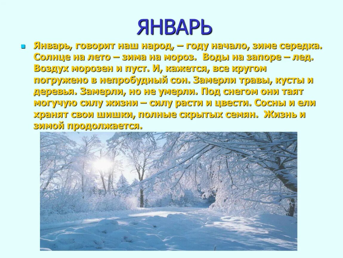 Красивое описание зимы. Презентация на тему зима январь. Описание зимы для детей. Рассказать об январе месяце.