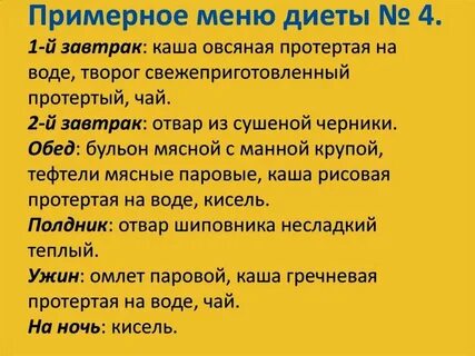 Меню для диеты стол 4