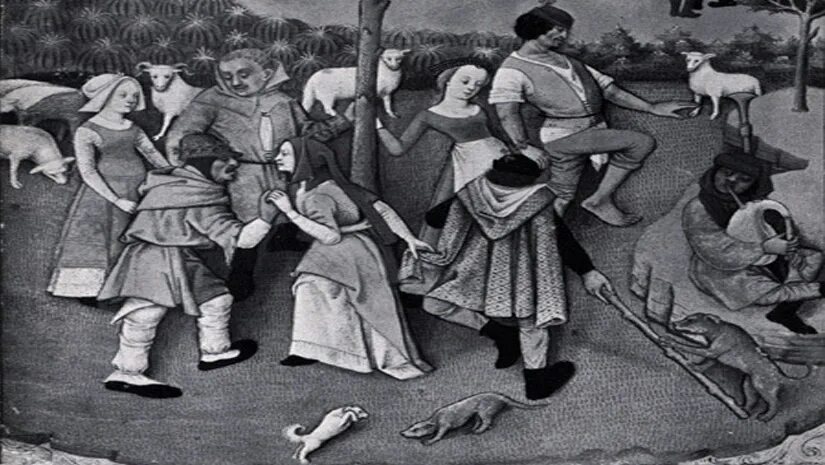 Танцевальная чума Питер брейгель. Танцевальная чума 1518 года. Пляска Святого Витта картина.