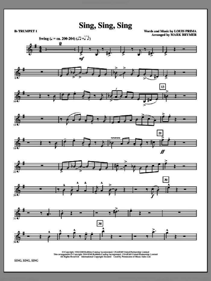 Sing sing sing песня текст. Sing Sing Sing Benny Goodman Ноты. Sing Sing Sing Ноты для саксофона. Sing Sing Ноты для фортепиано. Louis prima - Sing, Sing, Sing.