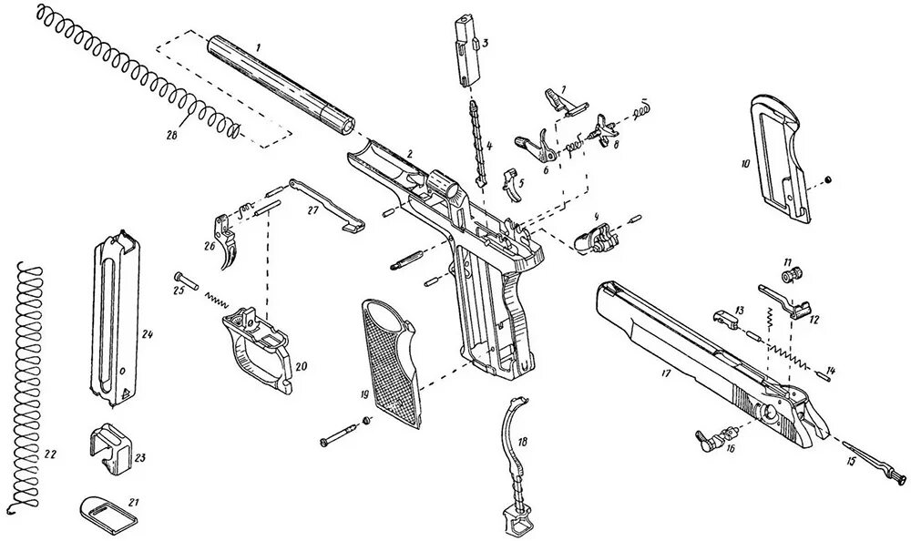 Схема пневматического пистолета АПС. Автоматика пистолета макарова