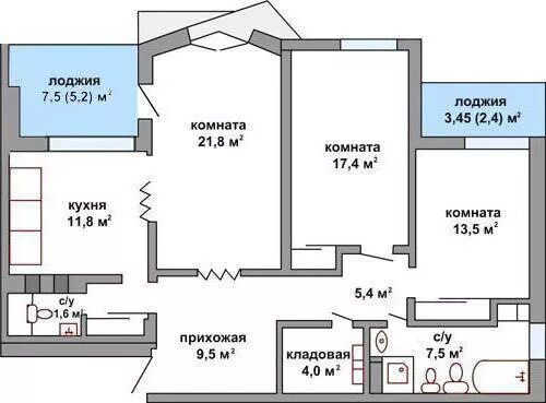 План 3х комнатной