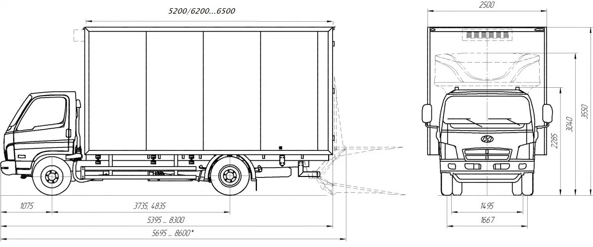 Hyundai hd78 габариты будки. Hyundai hd65 габариты кузова. Фургон габариты Исузу. Хендай 78 фургон схема.