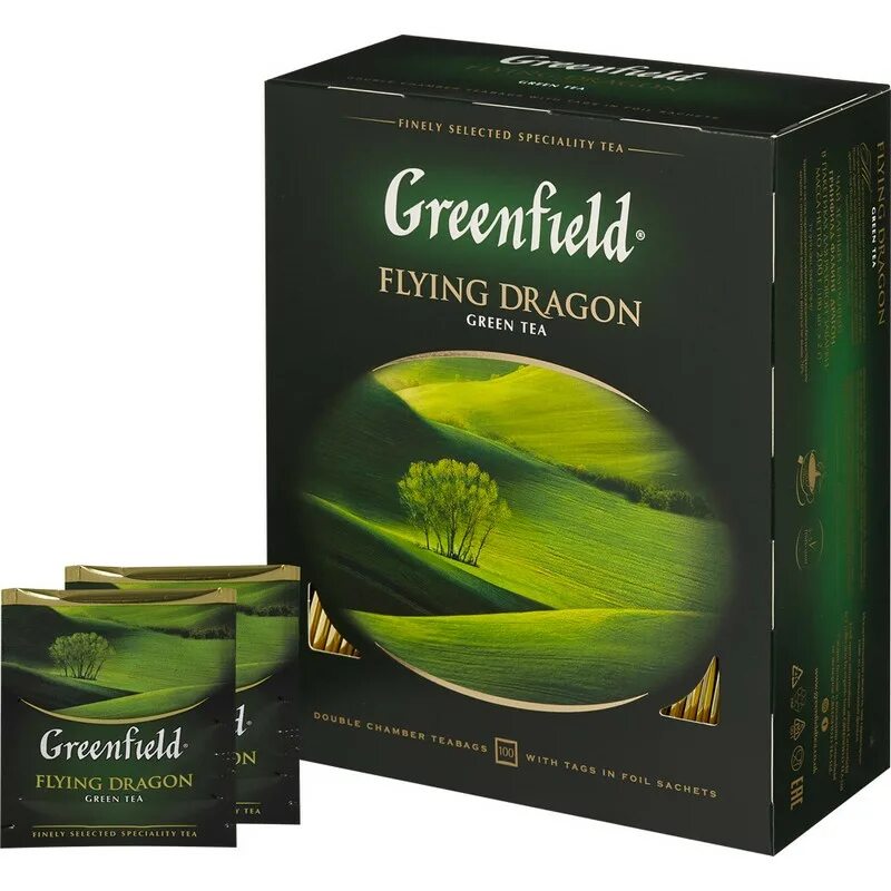 Чай гринфилд купить в спб. Чай зеленый Greenfield Flying Dragon 100 пак. Чай Гринфилд зеленый 100 пакетиков. Чай Гринфилд 100пак зел Flying Dragon. Гринфилд зеленый 100 пакетиков.