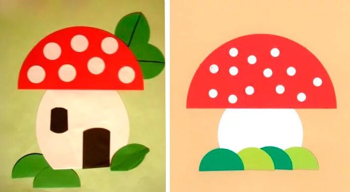 Объемная аппликация из бумаги и осенних листьев "Мухомор". DIY Autumn crafts fro