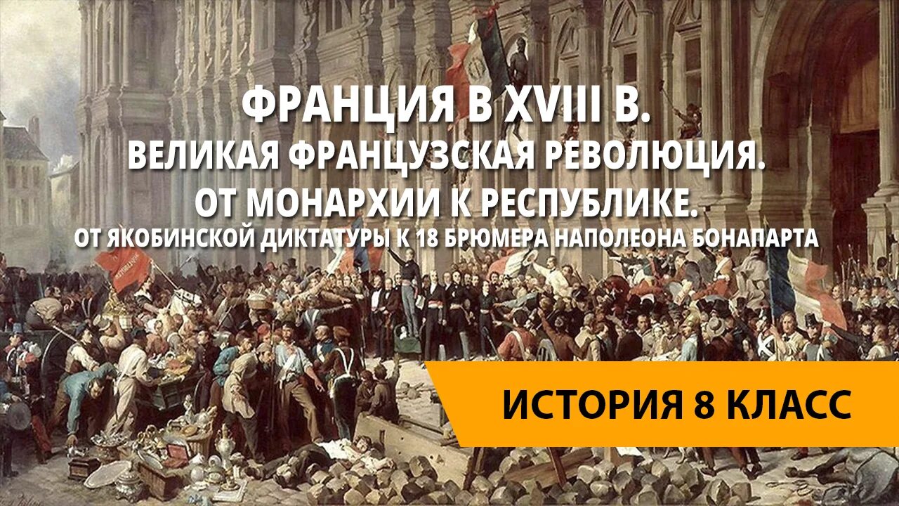 Французская революция Якобинская диктатура. От якобинской диктатуры к 18 брюмера Наполеона Бонапарта. Французская революция от монархии к Республике. От монархии к якобинской диктатуры.