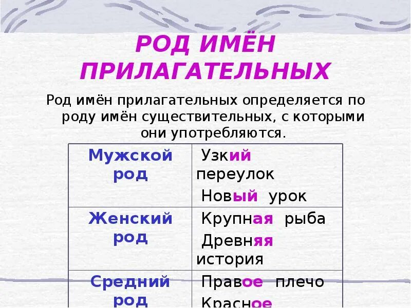 Различие существительных и прилагательных. Род имен прилагательных. Род имён прилагательнз. Определить род прилагательного. Определить род имен прилагательных.