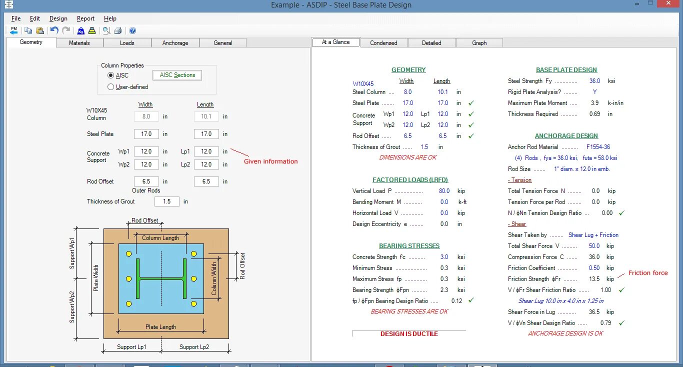 ASDIP Steel. Thickness и Offset. Base Plate Thickness. Shear Lug calculation. Materials load