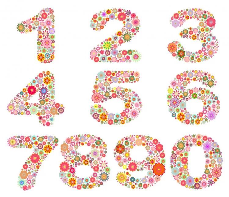 Красивые цифры. Цветные цифры. Красивые цветочные цифры. Цифры на фоне цветов.