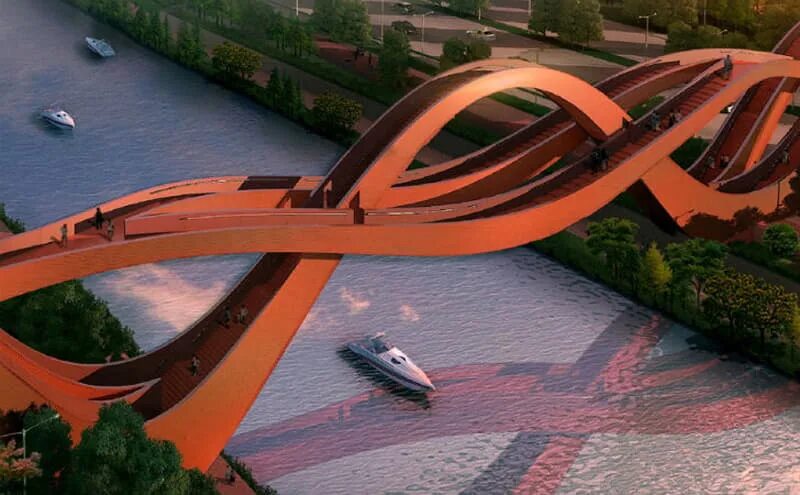 Мост «Lucky Knot». Китай. Пешеходный мост Changsha Lucky Knot. Круглый пешеходный мост Луцзяцзуй. Мост Lucky Knot, Чанша, Китай..