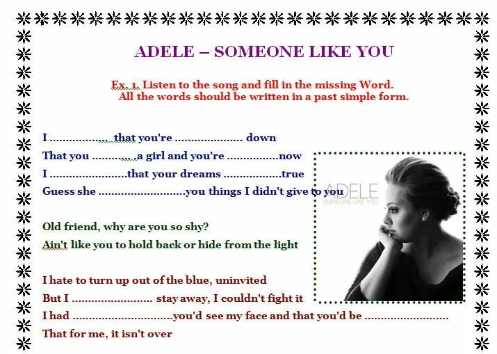 Someone like you. Adele someone like. Listening matching task