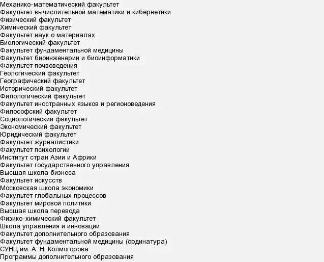 Специальности в МГУ имени Ломоносова. Список студентов МГУ. Предметы на математическом факультете. Чему учат в МГУ имени Ломоносова.