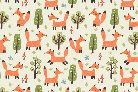 FOX seamless pattern cute background forest animal baby kid children vector...