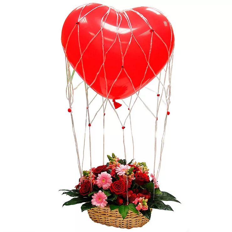 Букет в воздушном шаре. Цветочная композиция с воздушным шаром. Подарочный воздушный шар. Воздушный шар с корзиной цветов. Композиция из шаров и цветов.