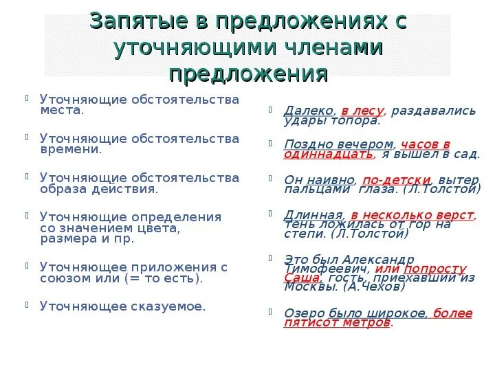 Тест по уточняющим предложениям