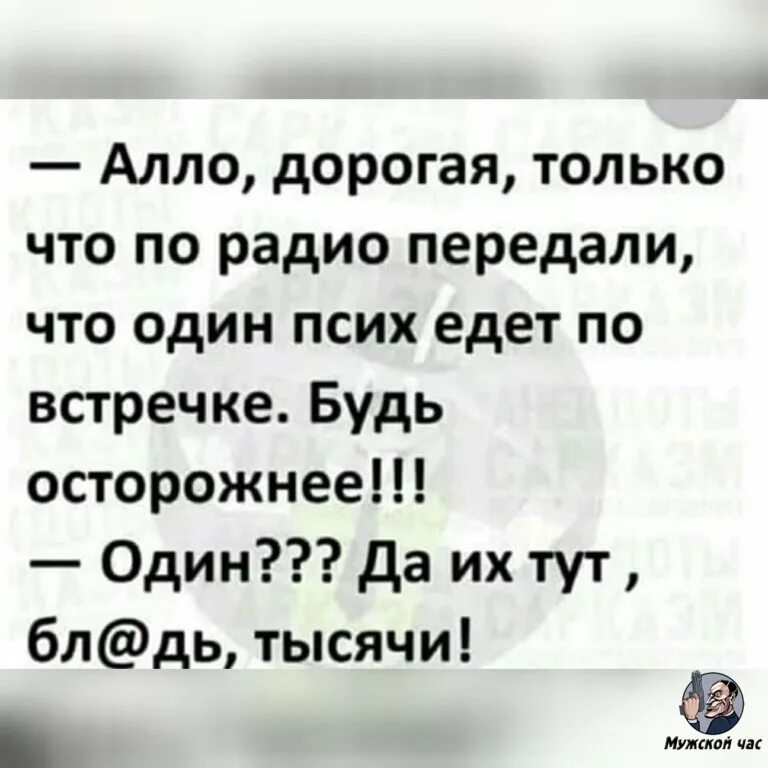 Алло дорогая. Едет по встречке да их тут тысячи. Анекдот все по встречке едут. Анекдот да их здесь тысячи. Анекдот про встречку.