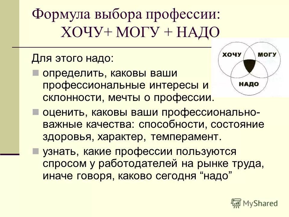Формула выбора профессии проект В мире профессий презентация онлайн